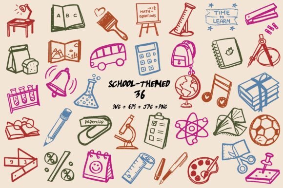 Back to School Classroom Doodle Icons: Graphics & Illustrations