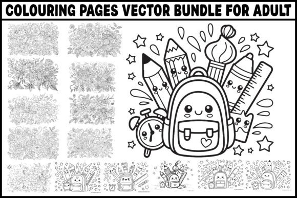 Back to School Coloring Pages Vector: Graphics & Illustrations for Sellers
