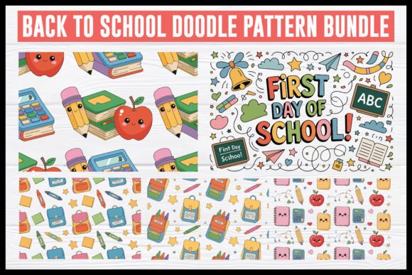 Back to School Doodle Pattern Set Vector