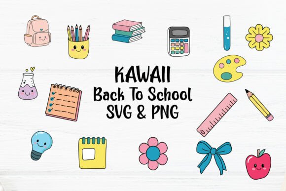 Back to School Kawaii PNG SVG Graphics & Illustrations