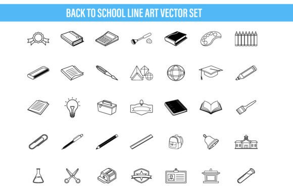 Back to School Line Art Vector Icon Set: Graphics & Illustrations for Local Branding