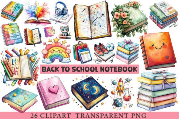 Back to School Notebook PNG Bundle: Graphics & Illustrations for Local Branding