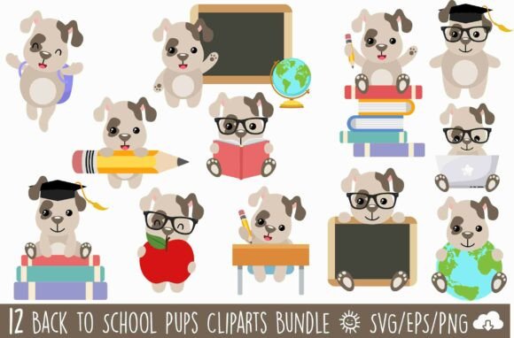 Back to School Pups Clipart Bundle: Graphics & Illustrations