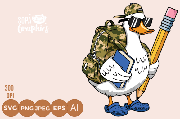 Back to School Stylish Cartoon Duck Graphics & Illustrations