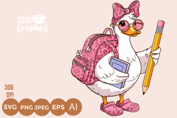 Back to School Stylish Cartoon Duck PNG: Graphics & Illustrations
