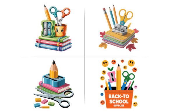 Back to School Supplies Clipart Graphics & Illustrations