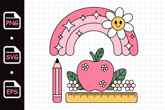 Cute Back to School Rainbow Apple Graphics & Illustrations
