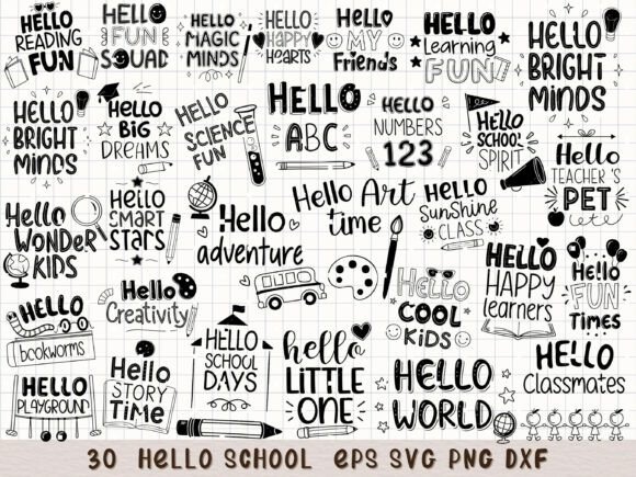 Hello School SVG Back to School Clipart: Graphics & Illustrations