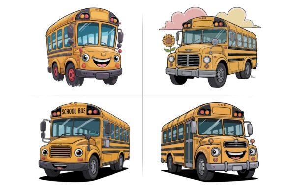 School Bus Back to School Clipart Design: Graphics & Illustrations