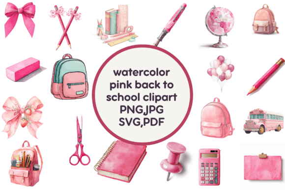 Watercolor Pink Back to School Clipart
